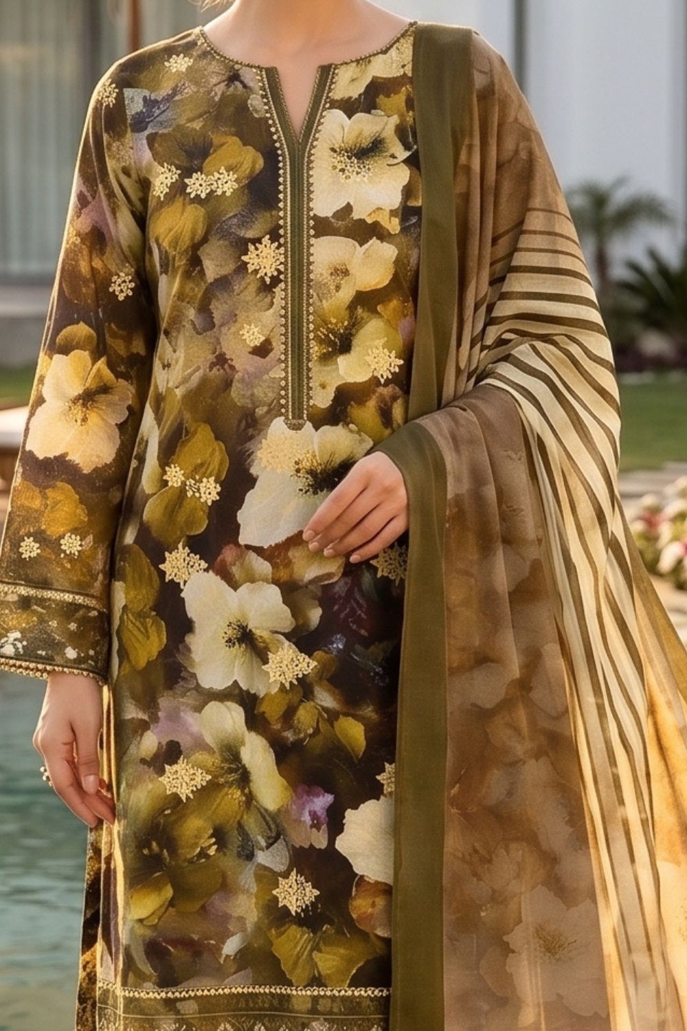 Mushtaq Noor-e-Haram Collection 3Pcs Unstitched Embroidered Lawn Desgin - 1