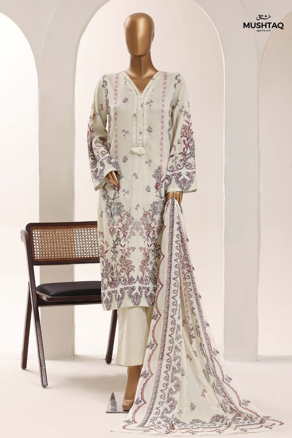 Mushtaq 3Pcs Stitched Printed Lawn Sadabahar Collection Desgin - 2