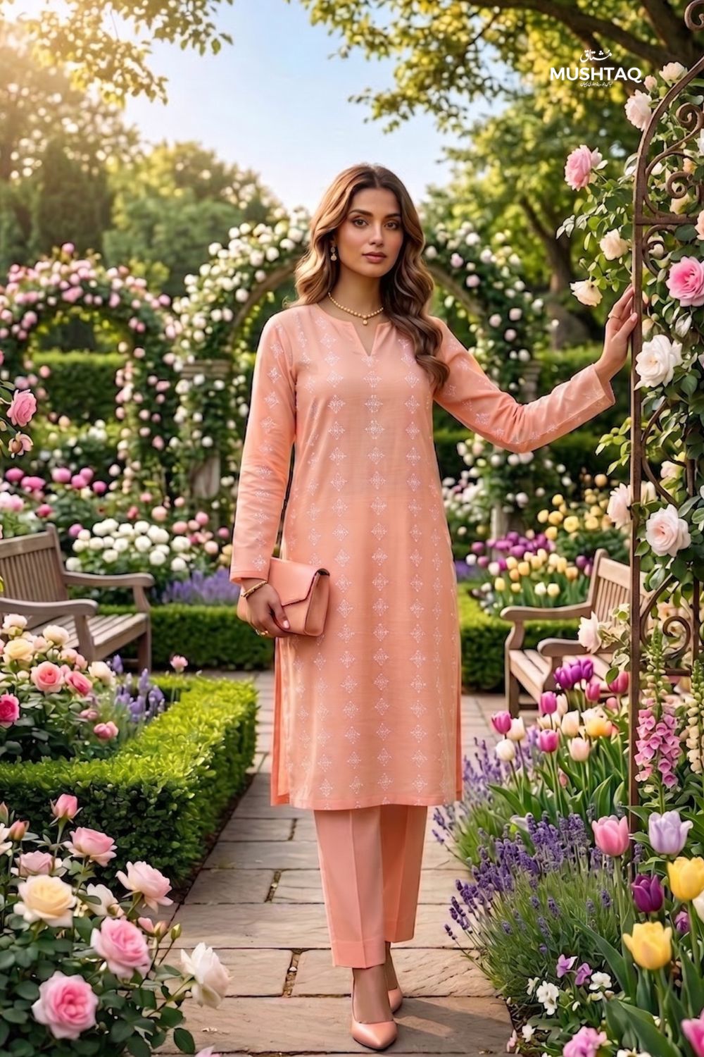 Mushtaq 2Pcs Stitched Printed Lawn Suit Zarnish Collection Desgin - 2