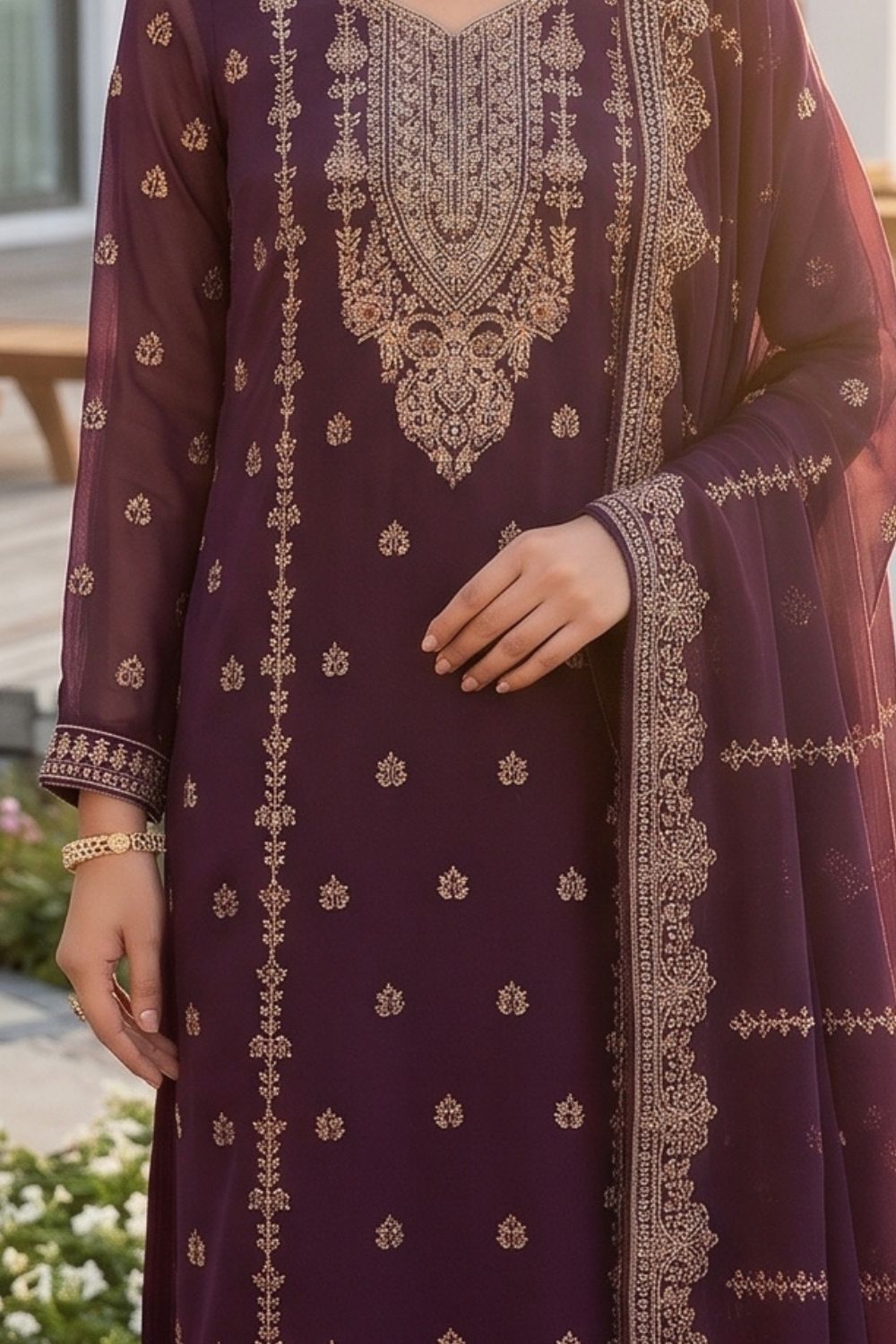 Mushtaq 4PCS Embroidered Chiffon Collection Desgin - 1