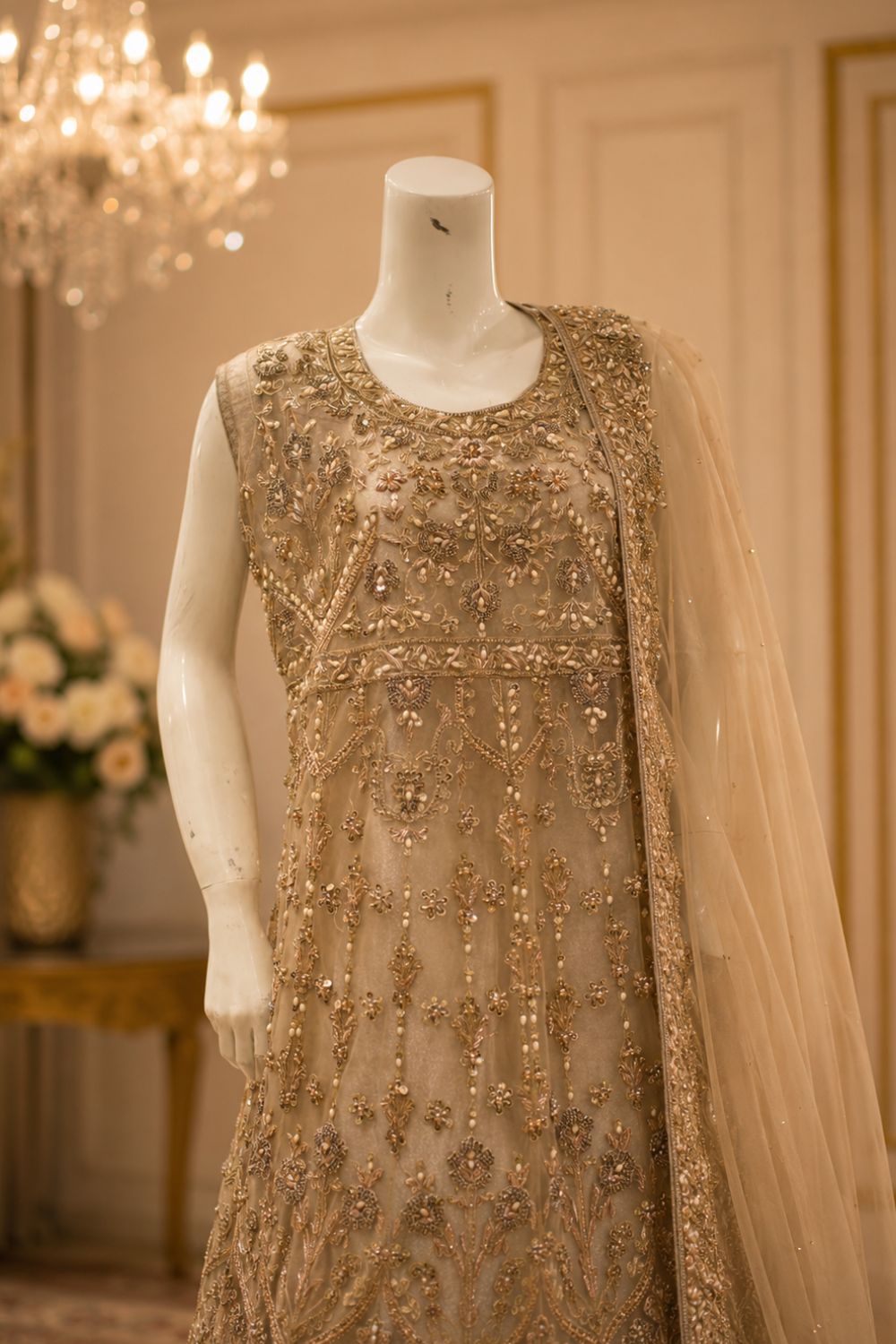 Golden Grace Bridal Wear by MCS Unstitched Handmade Chiffon Farshi Bridal Wear