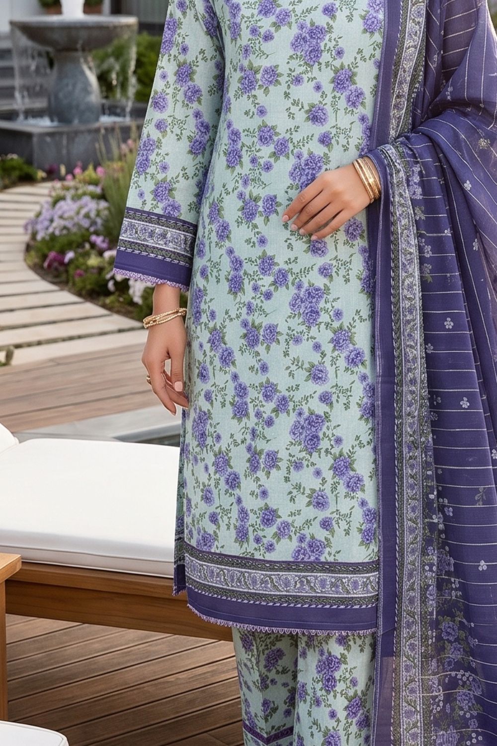 Mushtaq 3Pcs Unstitched Printed Lawn Poshak Collection Desgin - 1