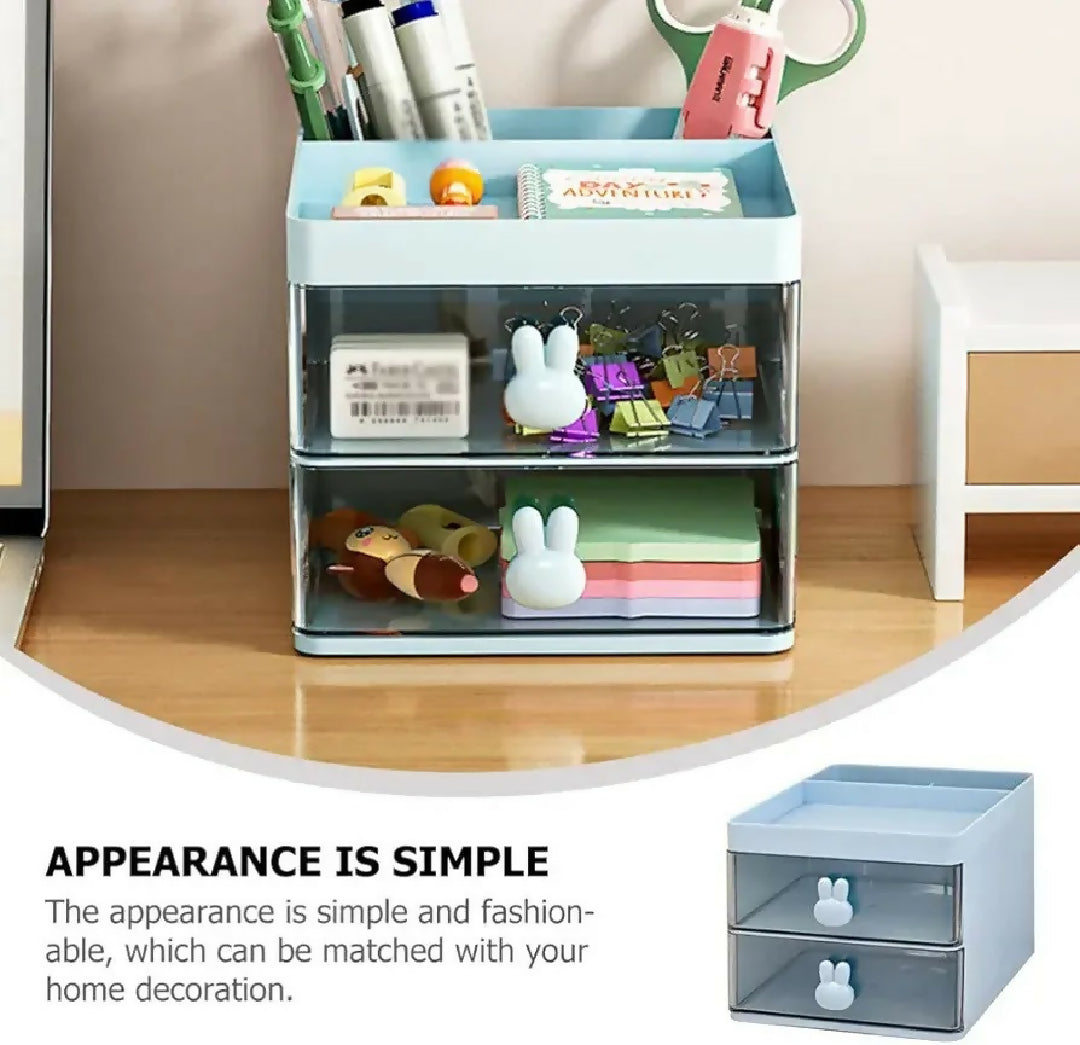 Rabbit Desk Organizer Makeup and Stationery Storage Box with Drawers BPA Free