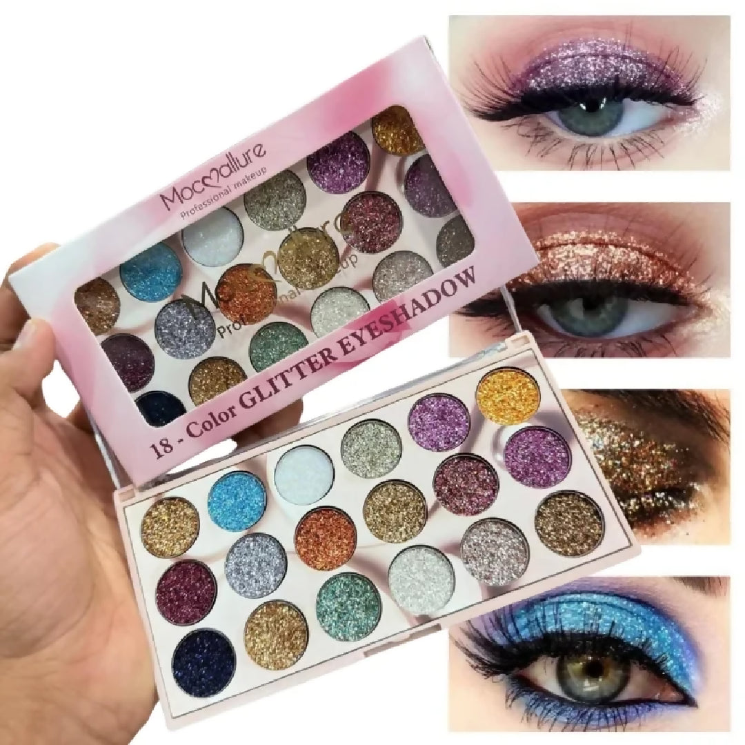 Mocallure 18 Color Glitter Kit High-Pigment Sparkle Palette for Eyes Lips and Face Makeup