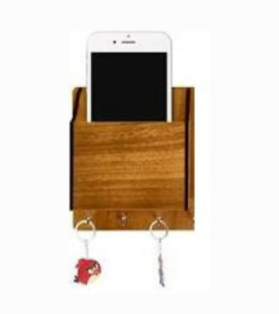 Single Slot Wall Mounted Wooden Key Holder and Mobile Stand 1 piece