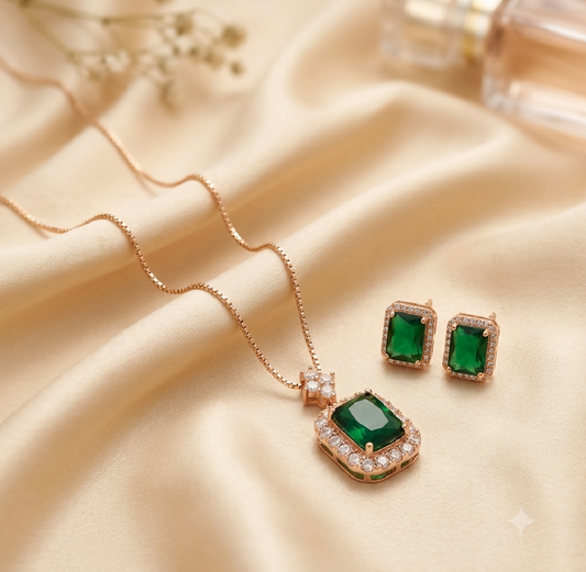 Zircon Emerald Cut Halo Set in Deep Green