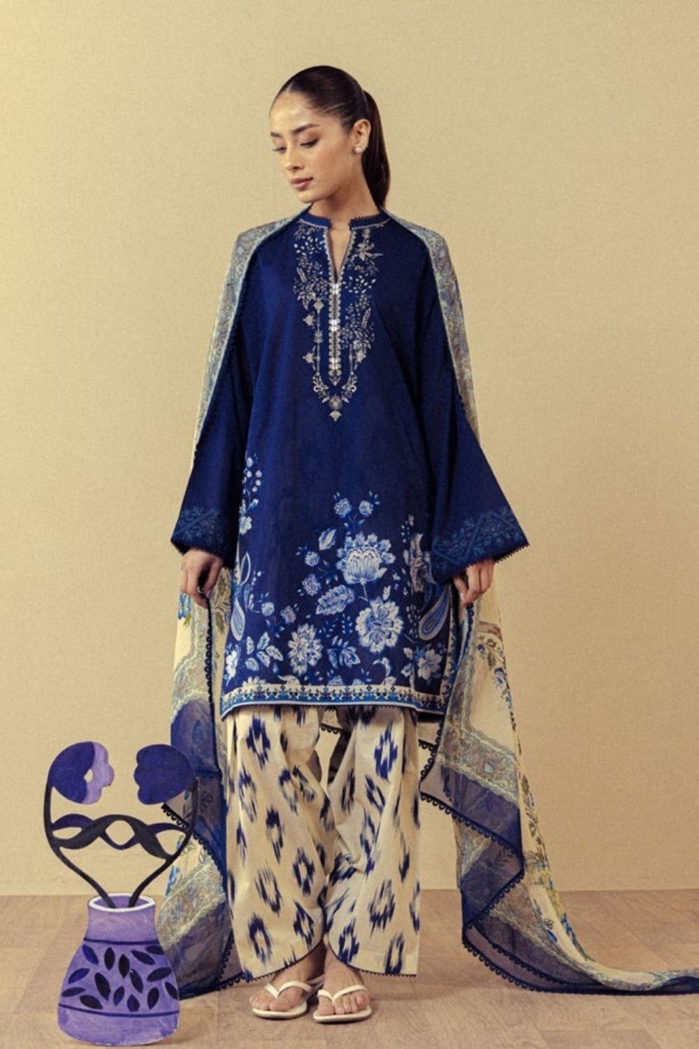 Zara Shahjahan 3 Pc Unstitched  Printed Lawn Suit Cassia-10A