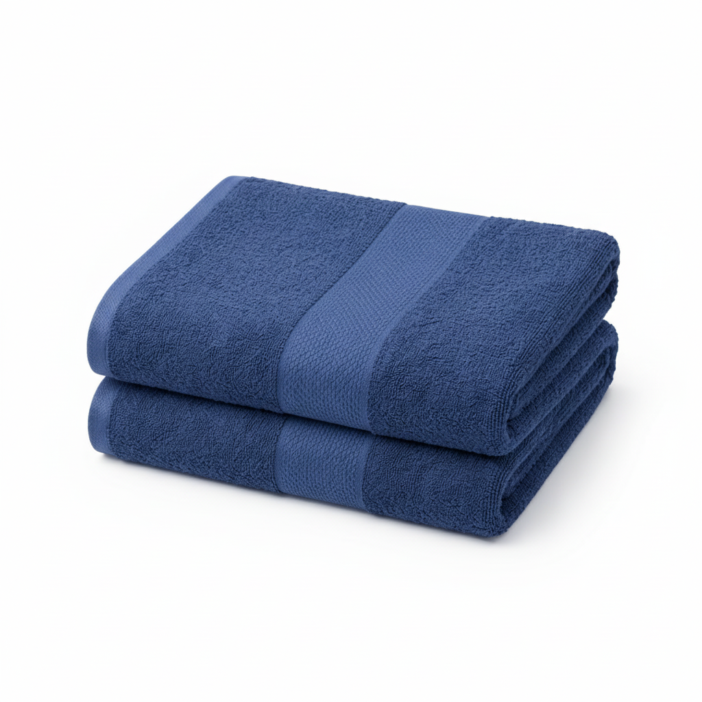 500 GSM Combed Cotton Towel Set Pack of 2 (Bath Towel + Bath Sheet) Navy
