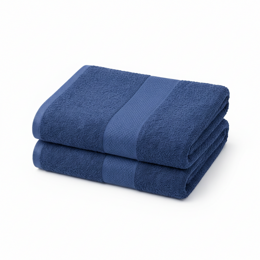 500 GSM Combed Cotton Towel Set Pack of 2 (Bath Towel + Bath Sheet) Navy