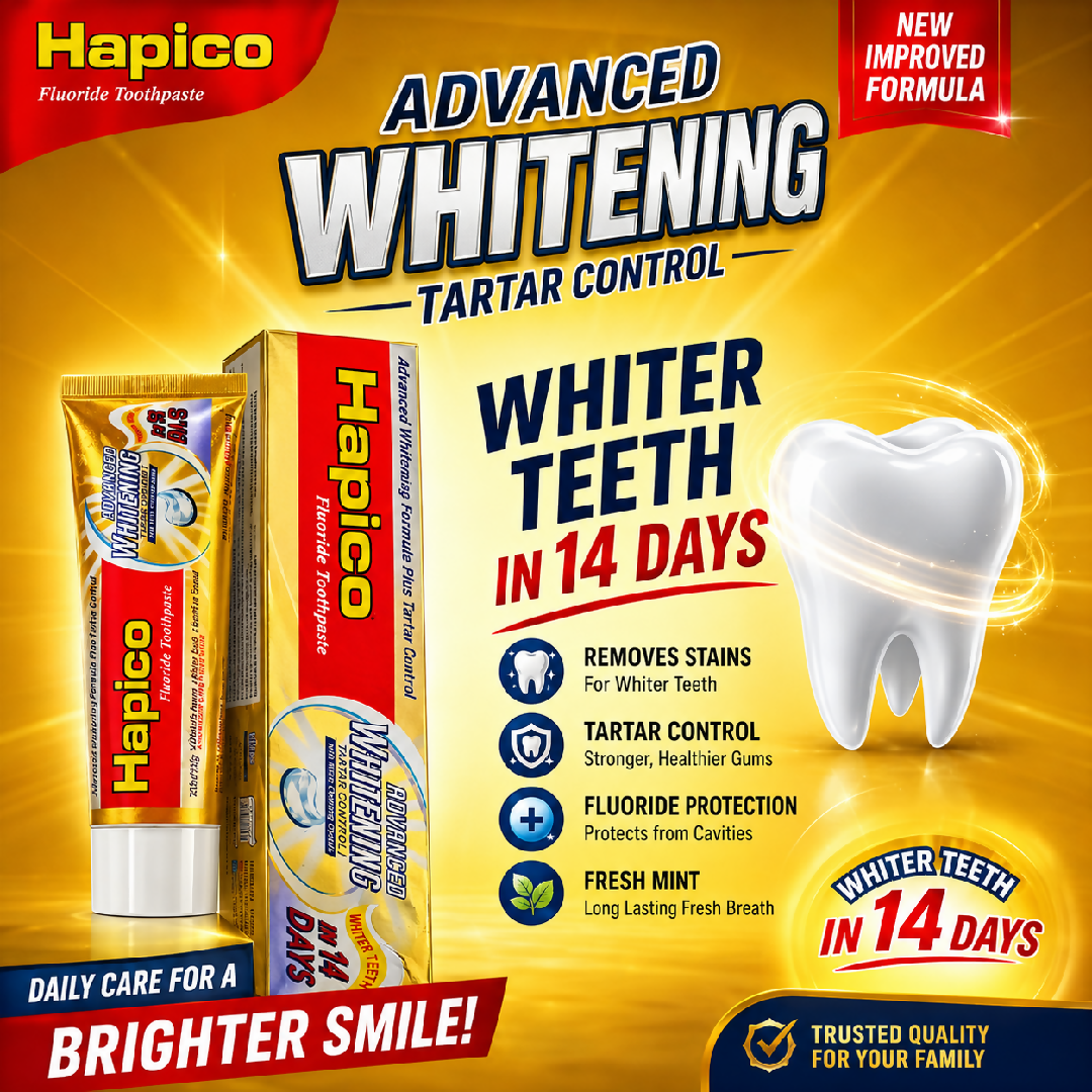 Hapico Advanced Whitening Fluoride Toothpaste 145g Tartar Control Fresh Mint Whitening Formula
