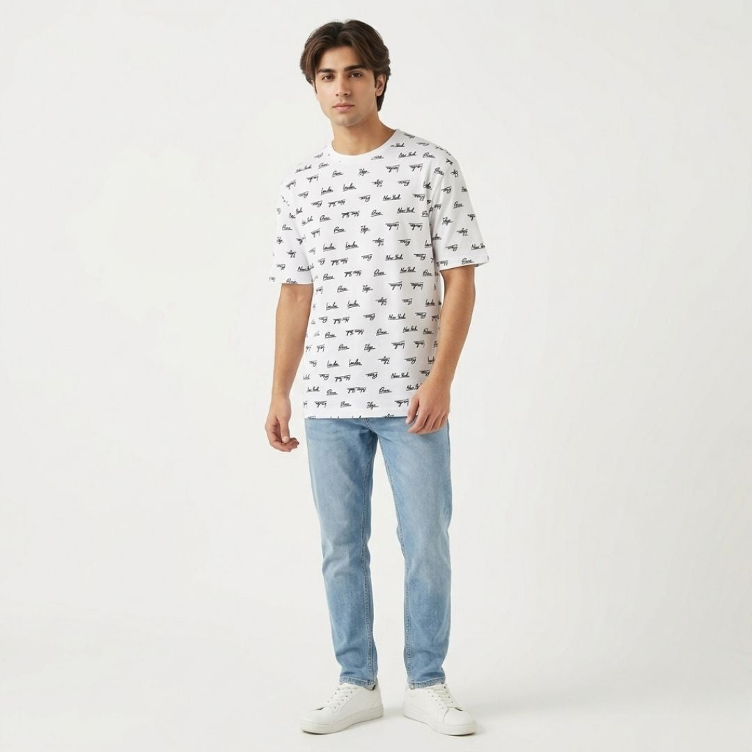 Short Sleeves T-shirt | Stylish Writing | White
