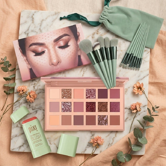3-in-1 Makeup Combo Set Blush Stick 18 Color Eyeshadow Palette 13 PCS Makeup Brushes Kit