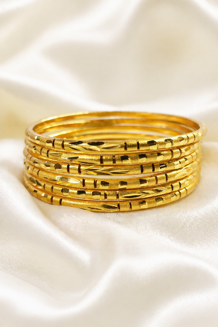 Artisan Gold-Etched 6-Piece Indian Bangle Set