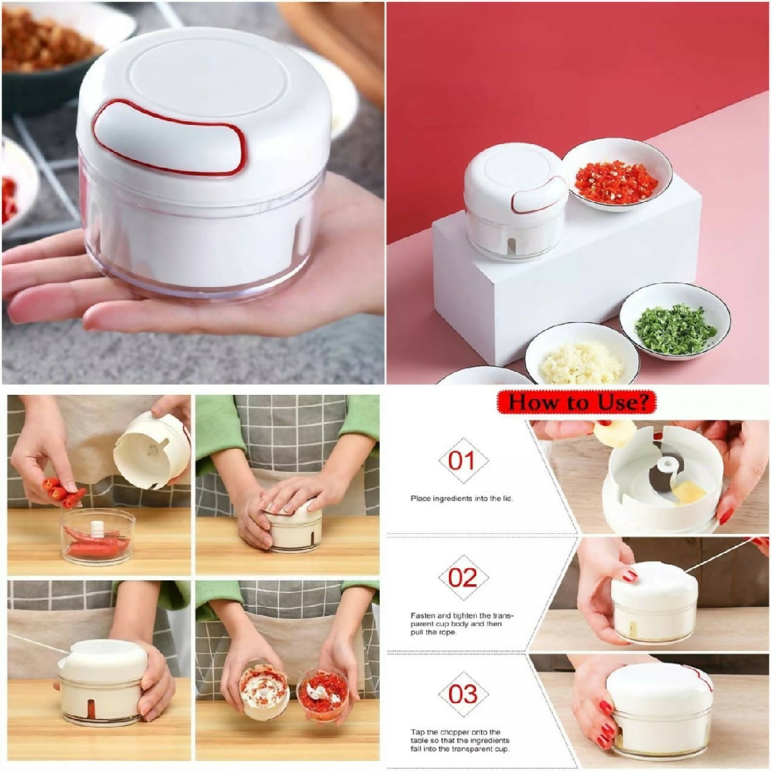 Mini Food Chopper - Hand-Powered Meat Grinder Mincer Mixer and Blender for Fruits Vegetables Nuts and Meat - Powerful and Portable Kitchen Tool