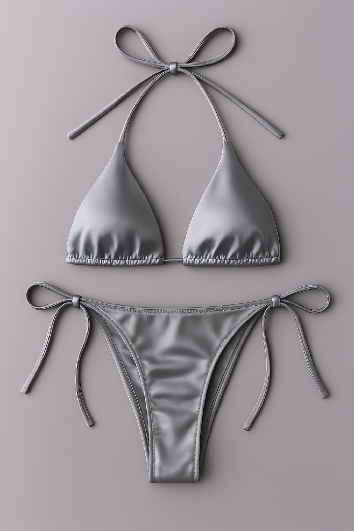 Womens Bikini Set - Halter Neck Triangle Top and Adjustable Side-Tie Bottom
