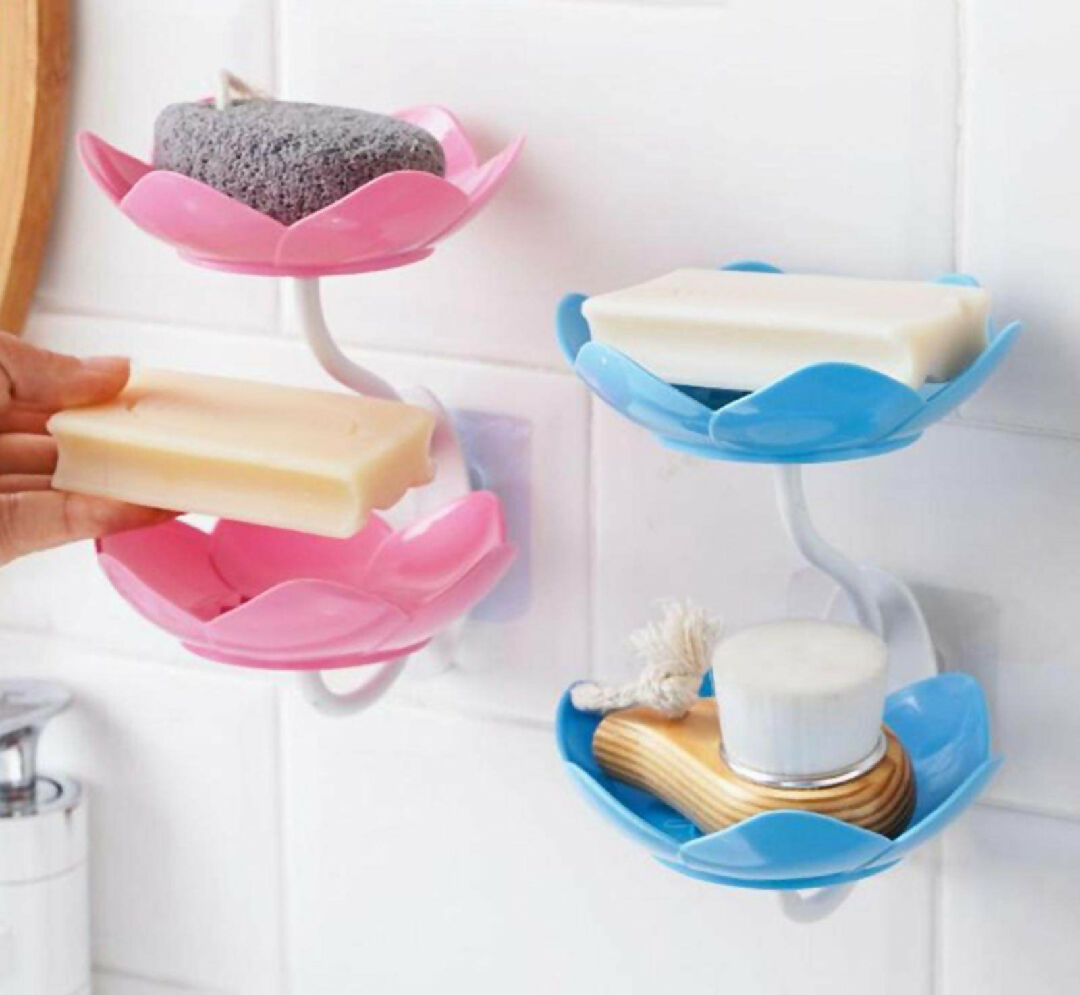 Lotus Flower Wall-Mounted Soap Holder - Self-Draining Bathroom and Kitchen Organizer - Pack of 2