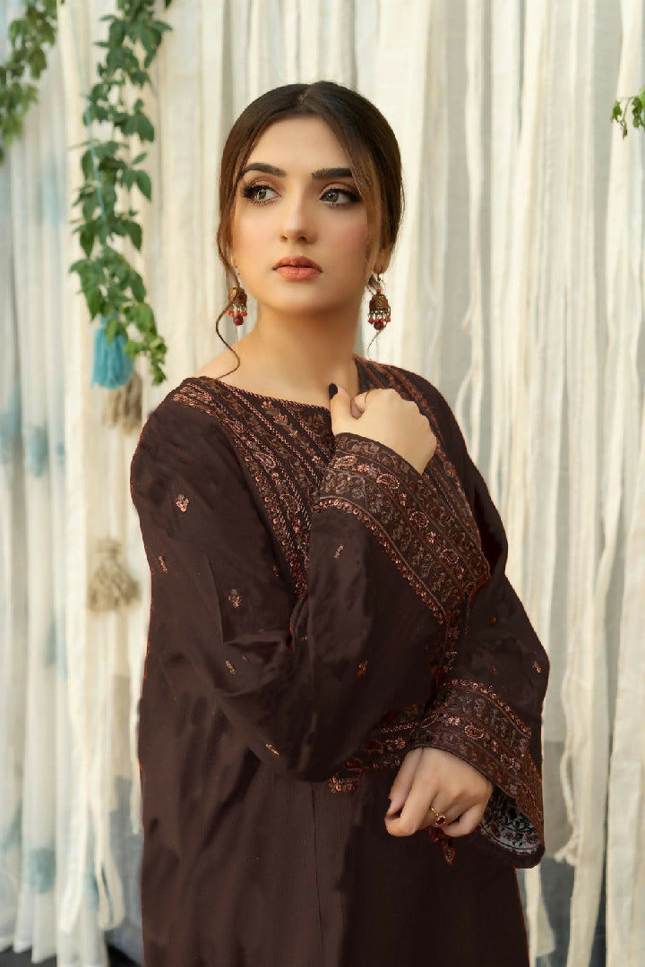 3 Piece - Unstitched Dhanak Stuff Full Embroidered Suit With Printed Wool Shawl
