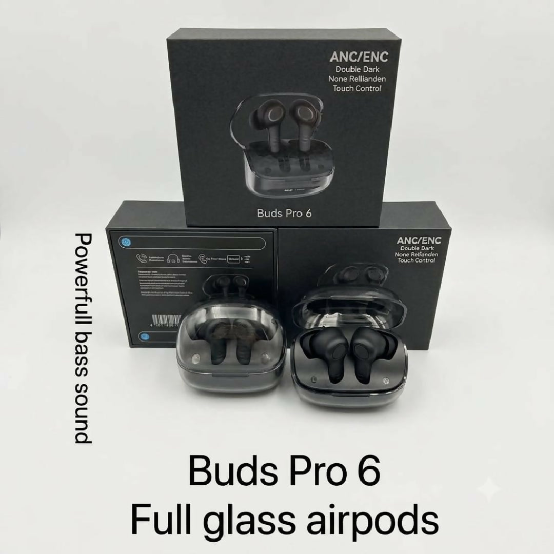 Buds Pro 6 Full Glass Wireless Airpods ENC Powerful Bass Sound