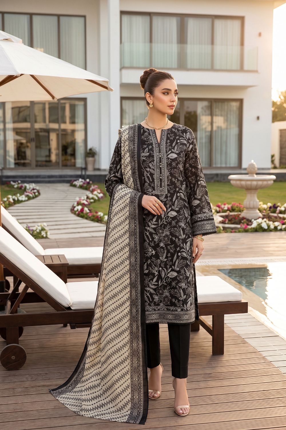 Mushtaq 3Pcs Unstitched Printed Lawn Poshak Collection Desgin - 2