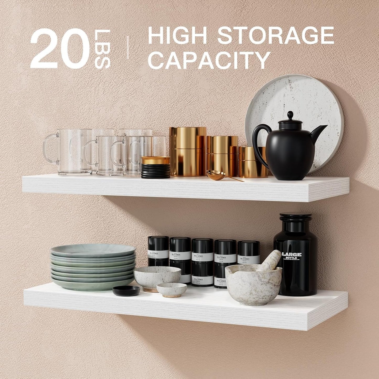 Floating Shelves White  Modern Wall Mounted Storage and Display Racks for Home and Office