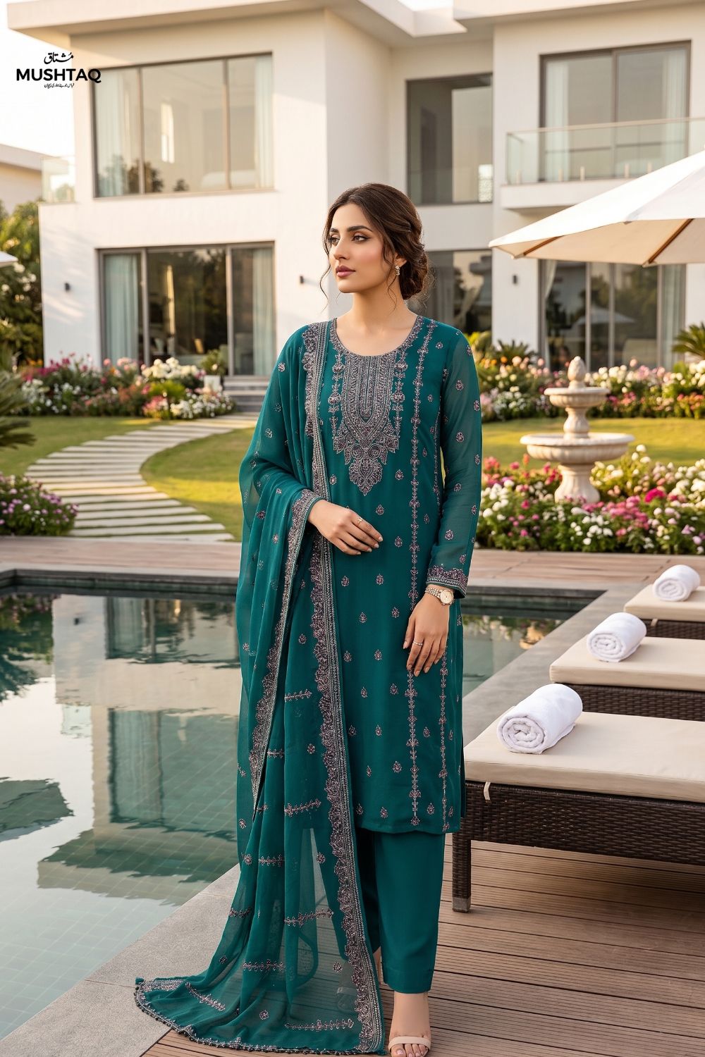 Mushtaq 4PCS Embroidered Chiffon Collection Desgin - 2