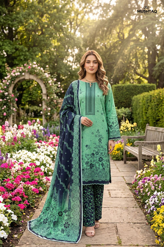 Mushtaq 3Pcs Unstitched Printed Lawn Suit Emaan Collection Desgin - 2