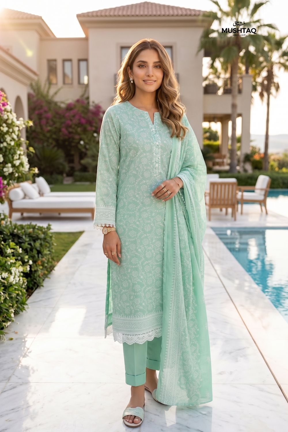 Mushtaq 3Pcs Unstitched Printed Lawn Alizy Collection Desgin - 2