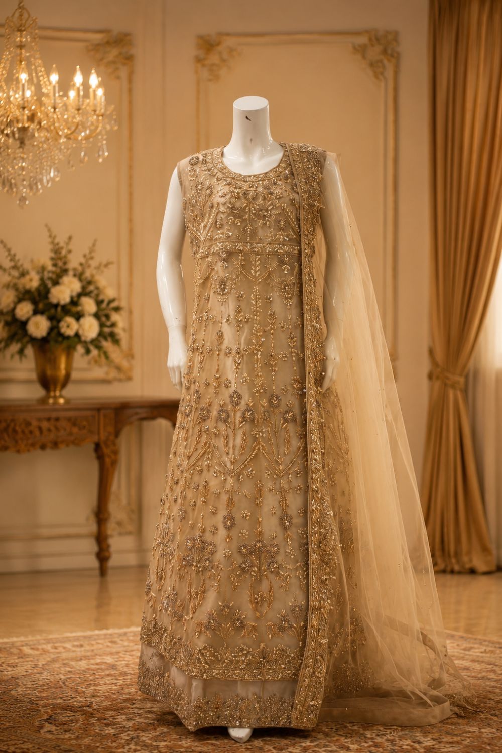 Golden Grace Bridal Wear by MCS Unstitched Handmade Chiffon Farshi Bridal Wear