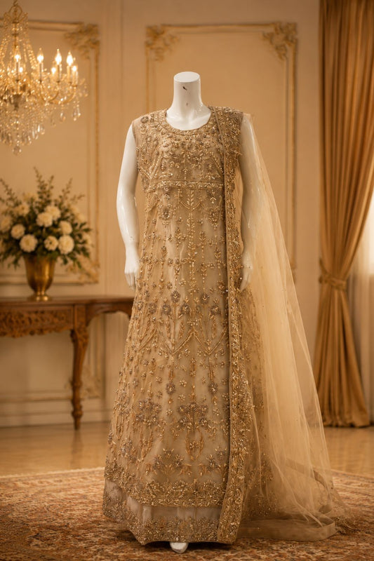Golden Grace Bridal Wear by MCS Unstitched Handmade Chiffon Farshi Bridal Wear