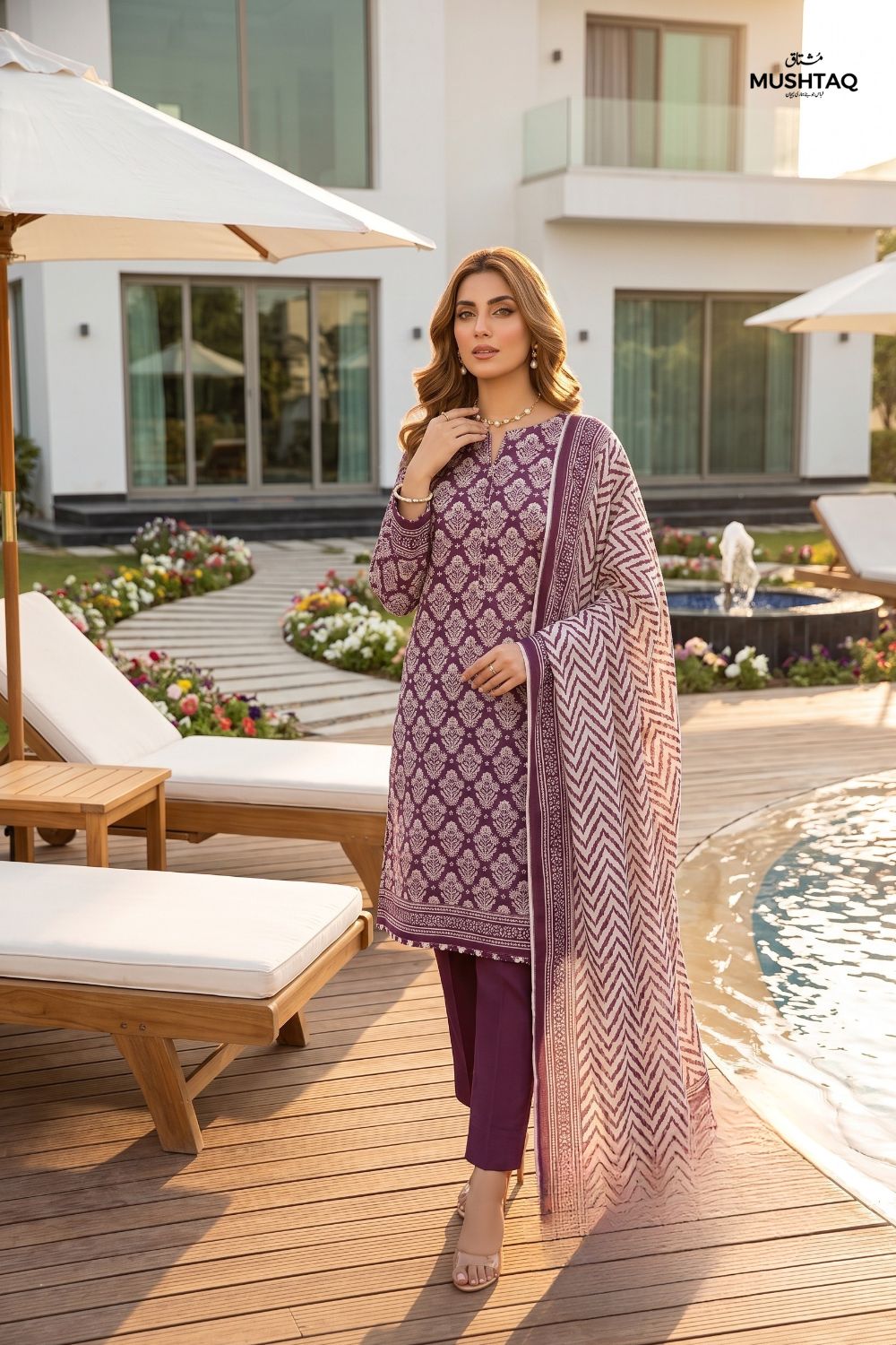 Mushtaq 3Pcs Unstitched Printed Lawn Naari Collection Desgin - 2