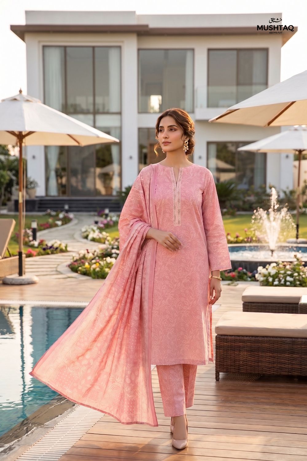 Mushtaq 3Pcs Unstitched Printed Lawn Naaz Collection Desgin - 2