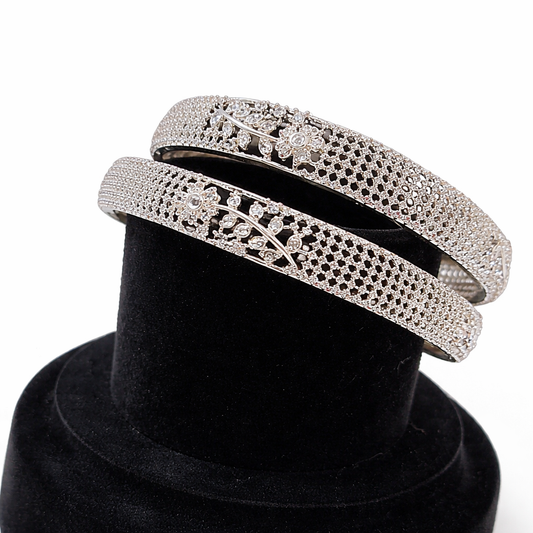Leaf Design Net Bangles – Elegant Stone Studded Pair (Sizes 2.4 & 2.10)