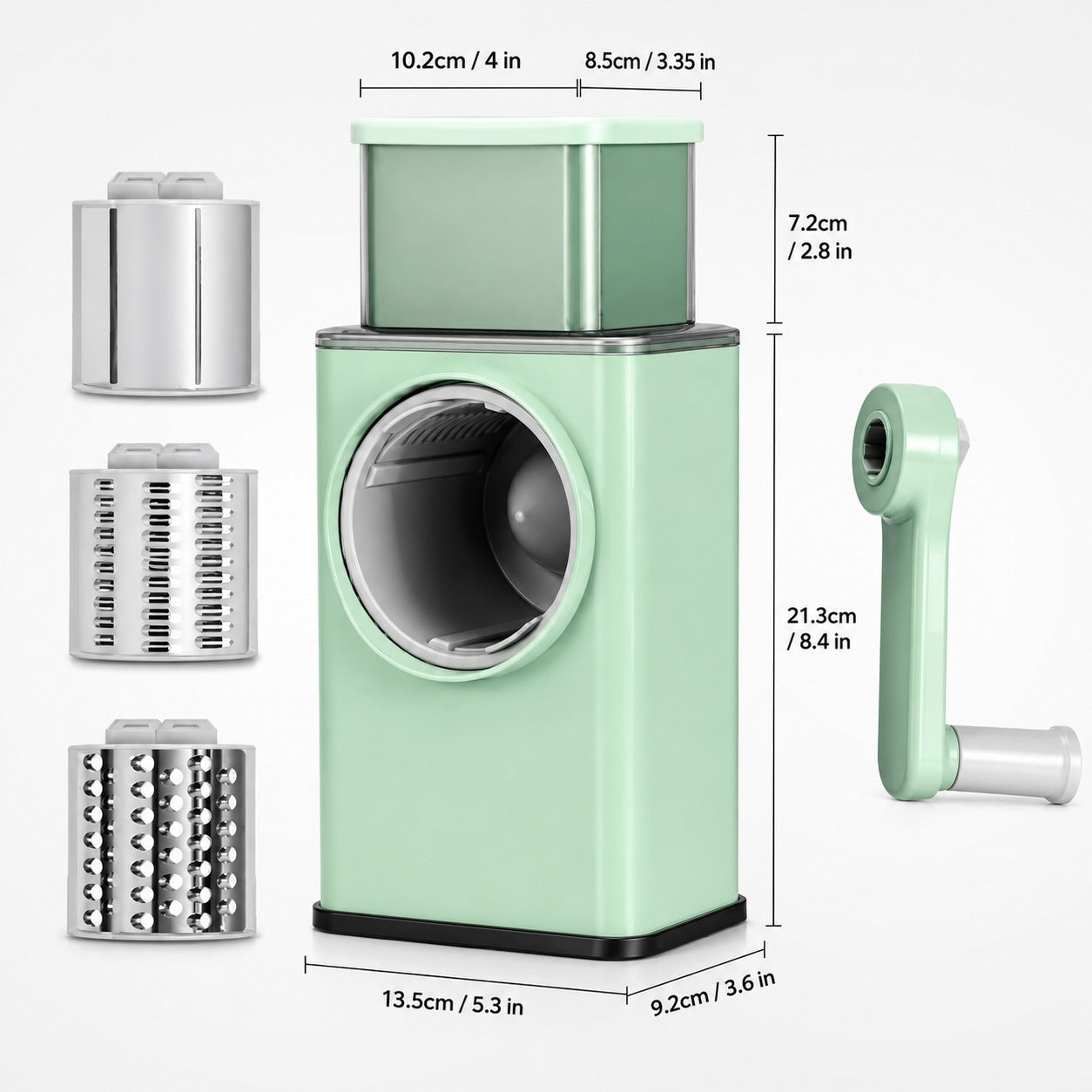 3-in-1 Rotary Vegetable Slicer & Cheese Grater - Manual Drum Cutter