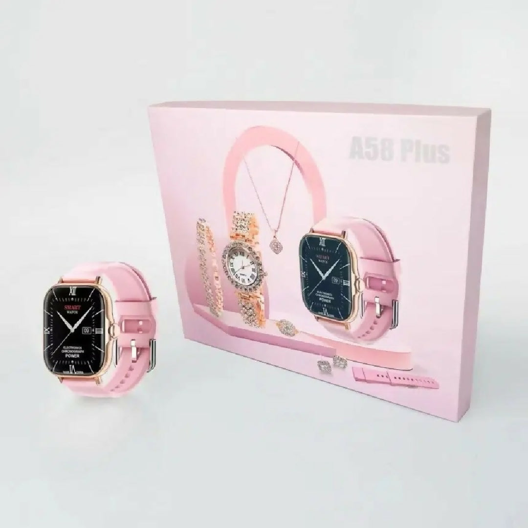 A58 Plus 6 in 1 Smartwatch For Women Best Quality Smart Watch For Girls Perfect For Gift Pink