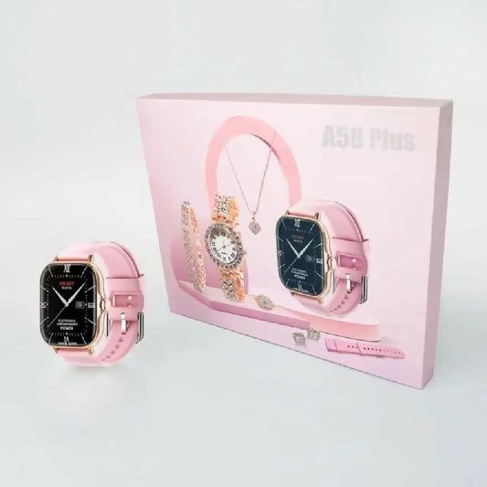 A58 Plus 6 in 1 Smartwatch For Women Best Quality Smart Watch For Girls Perfect For Gift Pink