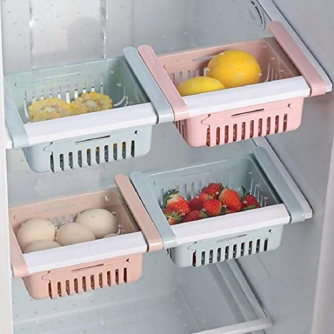 1 PC Adjustable Fridge Storage Basket Fridge Storage Rack Plastic Fridge Space Saver Food Organizer Tray