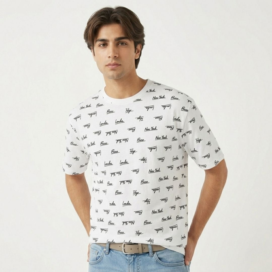 Short Sleeves T-shirt | Stylish Writing | White