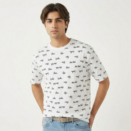 Short Sleeves T-shirt | Stylish Writing | White