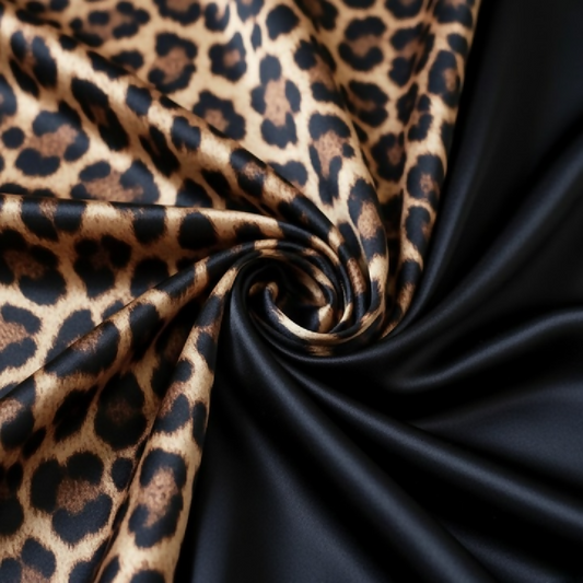 Couple Leopard Print and Black Satin Sleepwear Set - 4 Pcs Robe and Nightdress Set - DC-1021