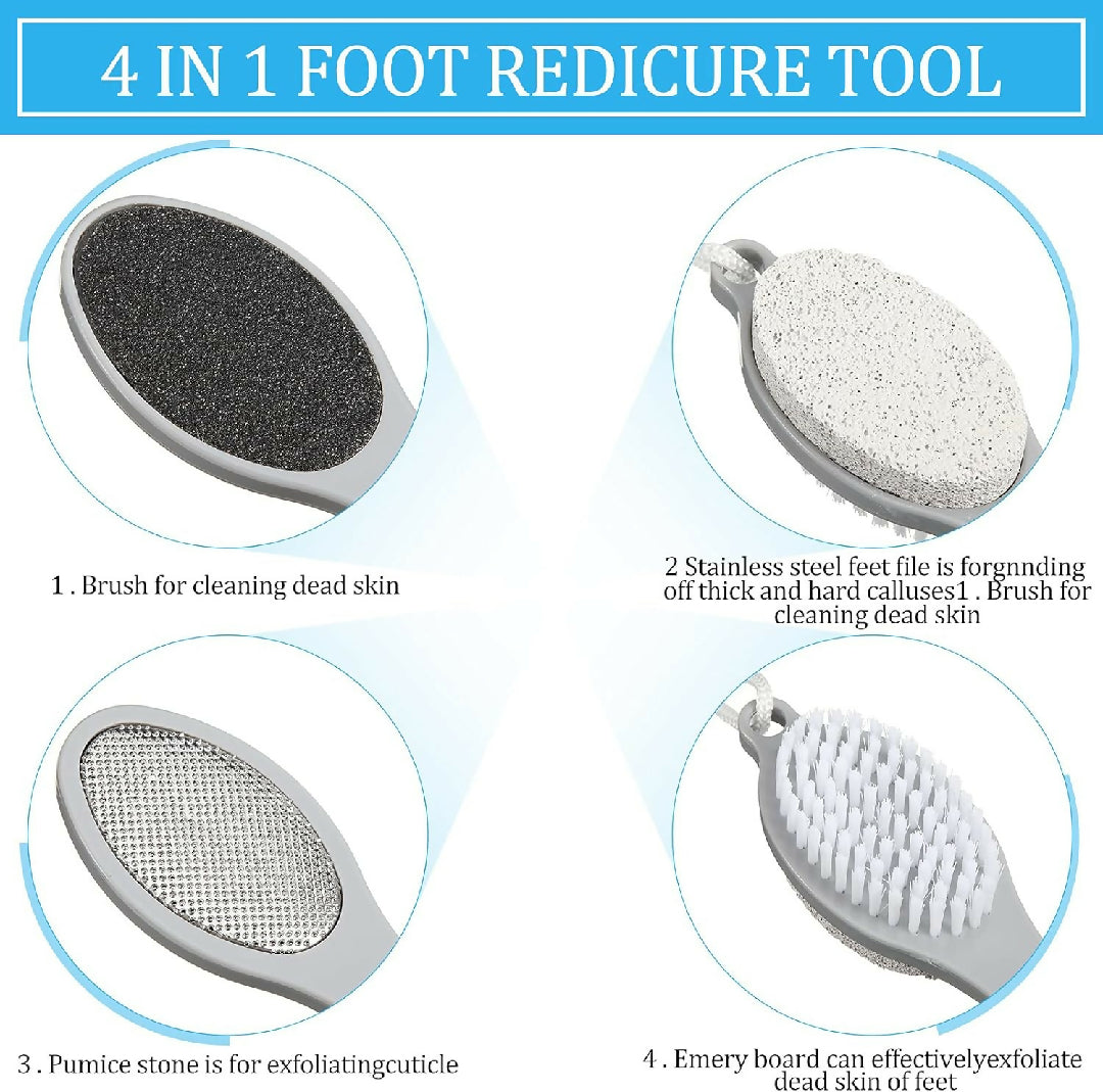 4 in 1 Pedicure Tool Callus Remover Brush Complete Foot Care Solution