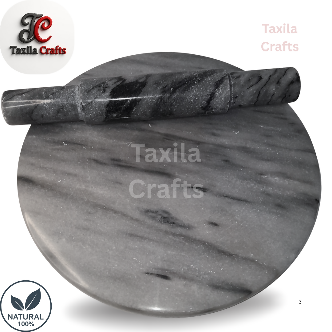 Marble Rolling Pin with Marble Chakla – Premium Natural Stone Roti Rolling Set (Regular Size)