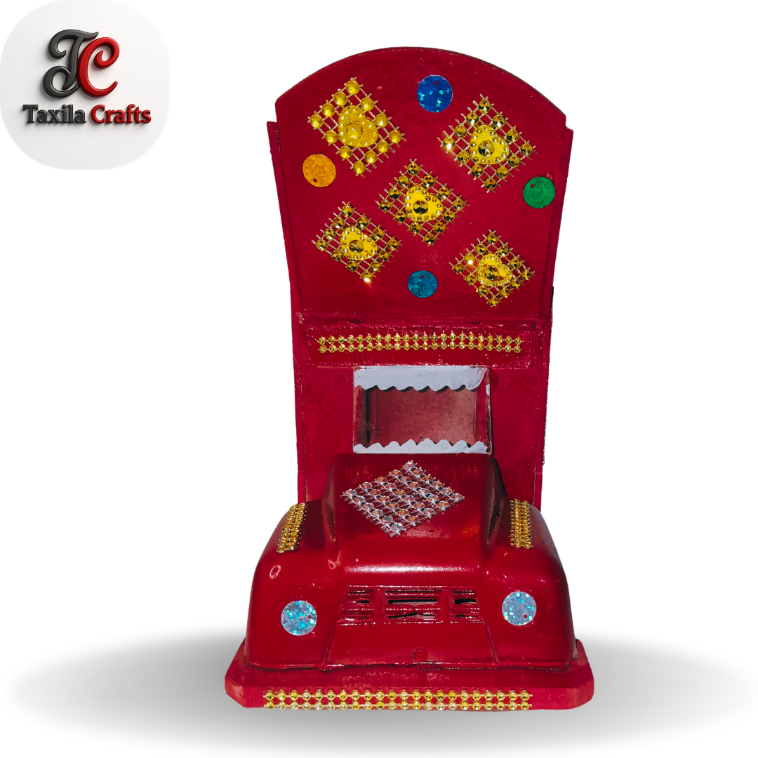 Handmade Red Mini Truck Art Decorative Showpiece Wooden Hardboard Model 11 Inch
