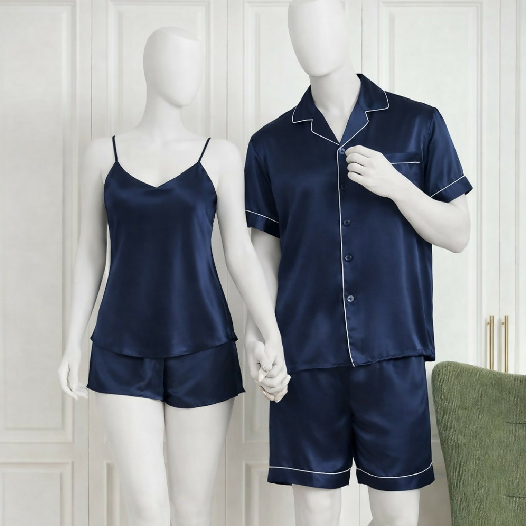 Couple Night Dress - Night Suit - Silk Sleepwear Set - 4-Piece Camisole and Shirt with Shorts