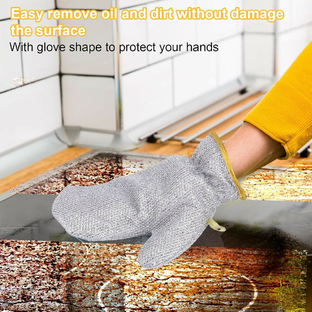 1 pcs Multipurpose Wire Dishwashing Gloves - Dishwashing Rags for Wet and Dry - Steel Wire Miracle Cleaning Cloth with Glove Shape - Non-Scratch Wire Dish Cloths - Anti-heat Aluminium Gloves