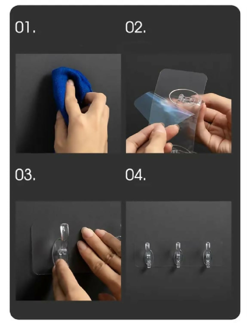 Double Row Adhesive Hook - Transparent Sticky Hook - Wall Hooks Self Adhesive Clothes Coat - Door Hanger Towel Key Holder Bathroom Kitchen Storage Sticker Hook - Pack of 1