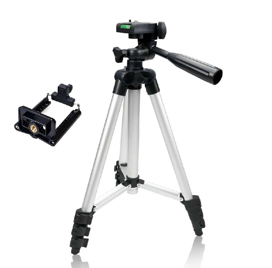 Adjustable Tripod Stand for Mobile Phones and Cameras with Mobile Holder Portable DSLR Stand for Vlogging Universal Silver Model 3110 and Bag
