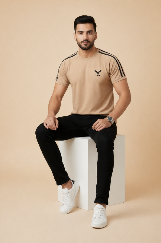 Skin color T Shirt Textured Knitted Mesh Polyester