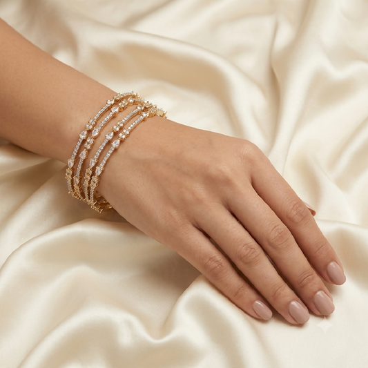 Zircon Gold and Silver Bangles Set