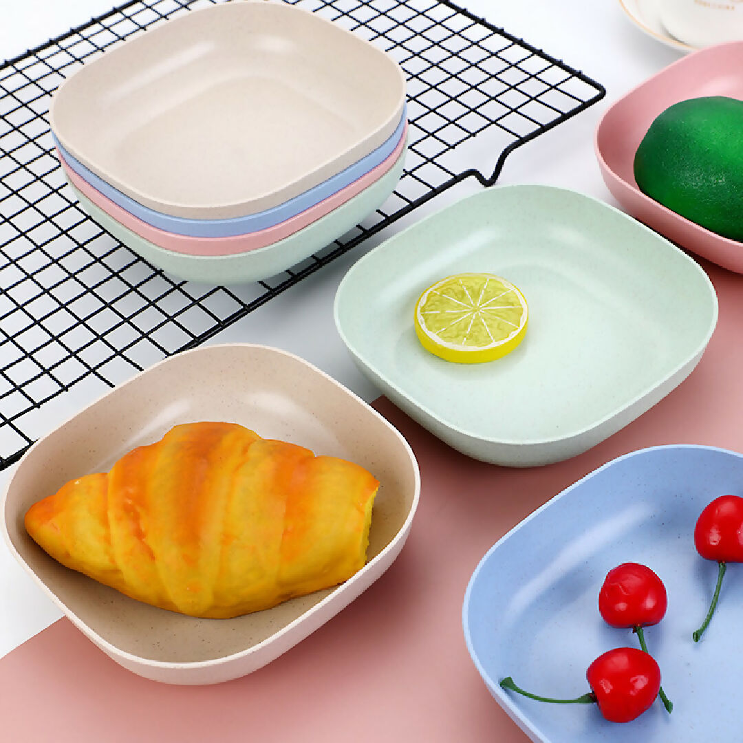 Plate Set Pack of 10 - Plastic Split Bone Dish Plates with Holder - Durable Serving Plates