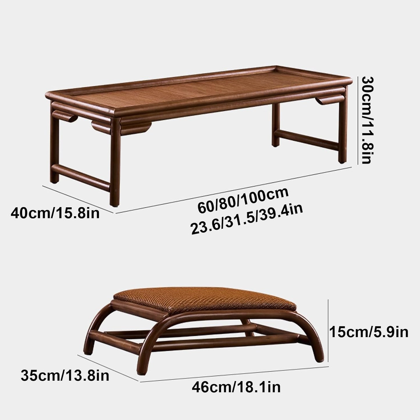 Japanese Tatami Wooden Coffee Table Set with Chairs – Balcony & Small Space Cocktail Set (60.2×40×30cm)